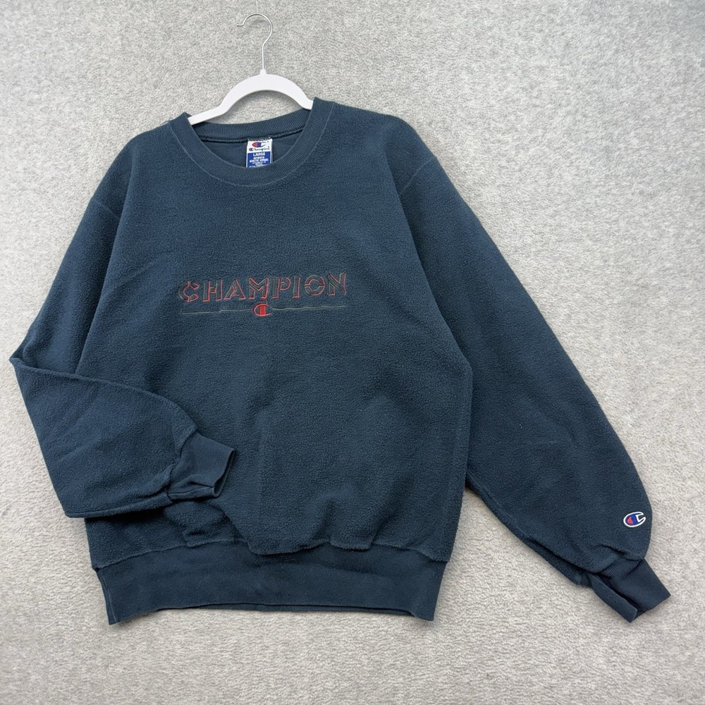 Vintage 90's Champion Spell Out Teal embroidered logo USA MENS SIZE L Sweatshirt